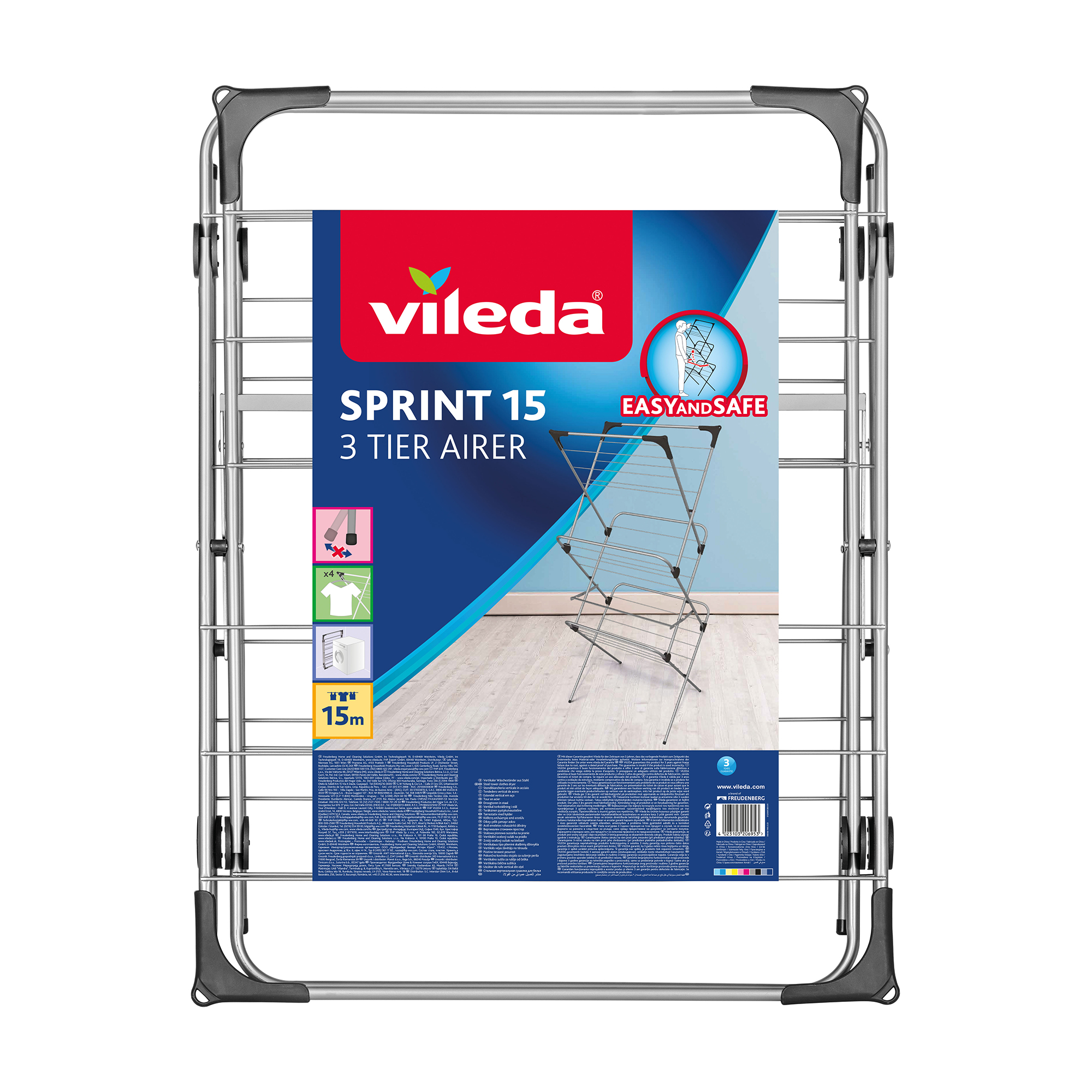 Vileda Sprint 15m three-tier folding clothes airer